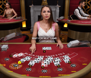 A screenshot of blackjack with a live dealer